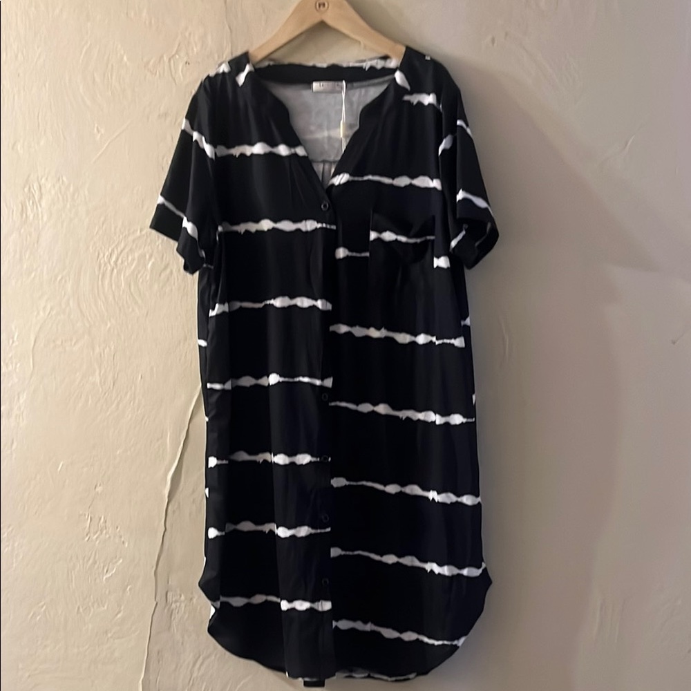 Dark blue and White Striped Button-Up Dress